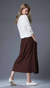 Tea length skirt, Linen Skirt, brown linen skirt, midi skirt, womens skirts, linen skirt pockets, summer skirt, made to order C872