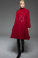 Load image into Gallery viewer, Red Wool Coat, wool coat, winter coat, red jacket, military jacket, womens coat, jackets, coat, long coat, Military coat, coat  C748

