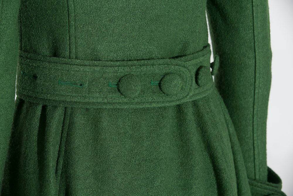Green Coat, womens coat, wool coat, long coat, Long Fitted Hooded Single-Breasted Fully Lined Womens  Autumn Winter Outerwear  C683