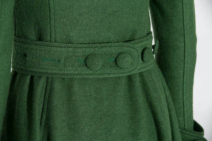 Green Coat, womens coat, wool coat, long coat, Long Fitted Hooded Single-Breasted Fully Lined Womens  Autumn Winter Outerwear  C683