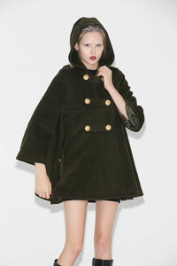 Black Cape coat, wool cape, winter cape, Black capes, hoody cape, womens cape, midi cape, wool cape, plus size cape, warm cape C168