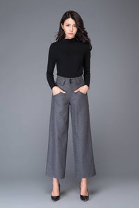 Wide leg pants, Wool pants, womens pants, grey pants C1002