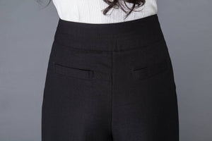 Long black winter wool pants with pockets C1014