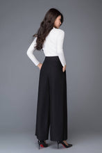 Load image into Gallery viewer, Long black winter wool pants with pockets C1014
