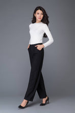 Load image into Gallery viewer, Black trousers, wool pants, loose wool trousers, black pants, womens trousers, winter pants, long trousers, womens pants, long pants C1016
