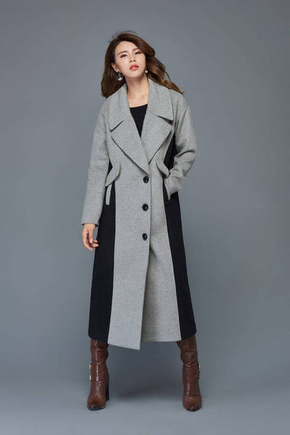 Maxi coat, coat, winter coat, long wool coat, womens coats, black coat, gray coat, warm coat, lapel collar coat, custom coat, jacket C962