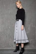 Load image into Gallery viewer, Pale gray wool skirt, maxi skirt, custom skirts, midi skirt, winter skirts, pleated skirt, flare skirt, womens skirts, button skirt C730
