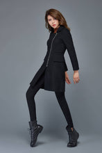Load image into Gallery viewer, women&#39;s jackets, wool coat, winter coat, warm coat, black peacoat, asymmetrical coat, winter warm jacket, short jacket, zipper coat C981
