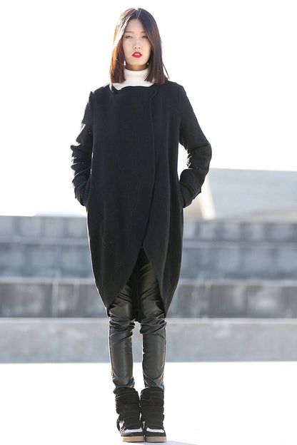 Coat, wool coat, black wool coat, winter coat, tulip shape coat, oversize coat, madi coat, womens coats, asymmetrical coat, jacket  C197