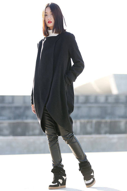 Coat, wool coat, black wool coat, winter coat, tulip shape coat, oversize coat, madi coat, womens coats, asymmetrical coat, jacket  C197