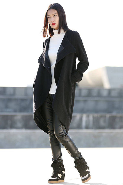 Coat, wool coat, black wool coat, winter coat, tulip shape coat, oversize coat, madi coat, womens coats, asymmetrical coat, jacket  C197