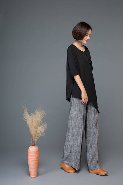 Tops, Black top, linen shirt, blouses woman, shirt dress, irregular shirt, long shirt, womens shirts, side split top, tops for women C1150