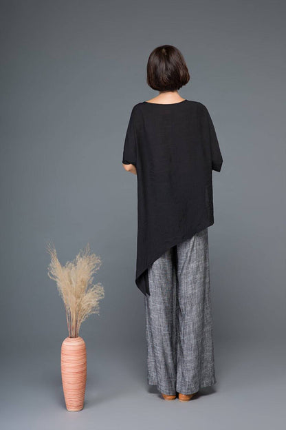 Tops, Black top, linen shirt, blouses woman, shirt dress, irregular shirt, long shirt, womens shirts, side split top, tops for women C1150