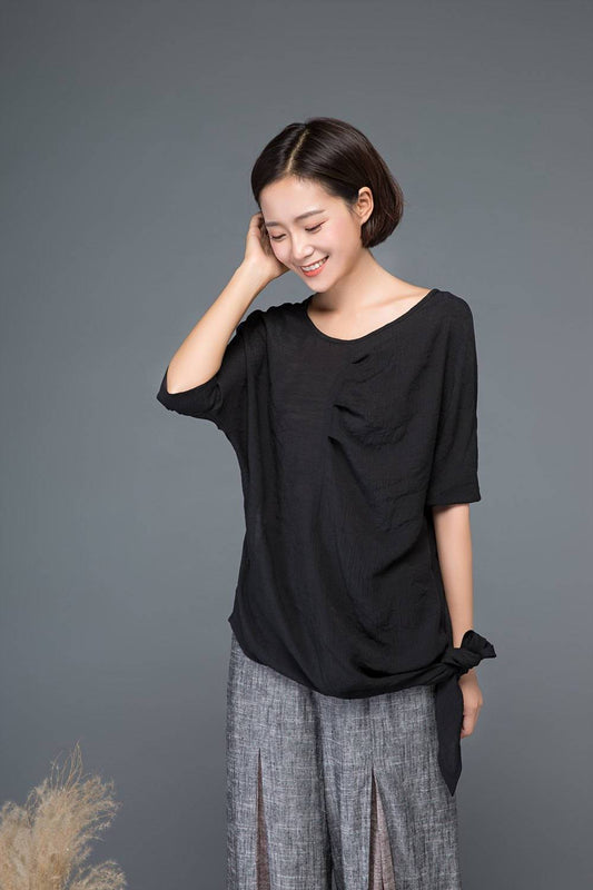 Tops, Black top, linen shirt, blouses woman, shirt dress, irregular shirt, long shirt, womens shirts, side split top, tops for women C1150