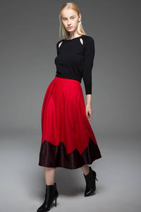 Red skirt, winter skirt, midi skirt, wool skirt, womens skirts, pleated skirt, autumn skirt, handmade skirt, unique skirt C762