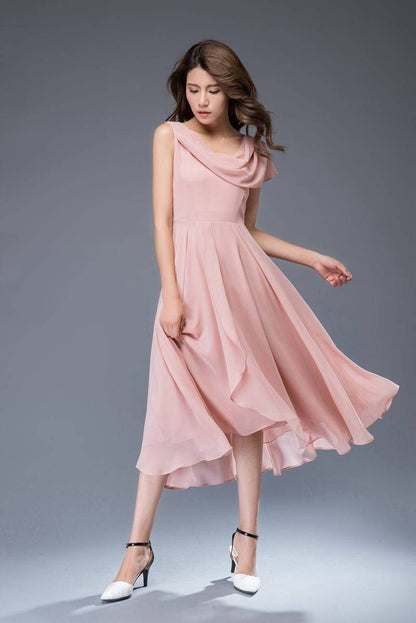 Pink bridemaid prom chiffon dress women C4863