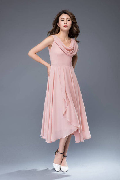 Pink bridemaid prom chiffon dress women C4863