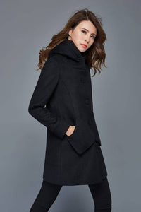 Wool coat, black coat, womens jacket, winter coat, coat, jacket, midi coat, hooded coat, womens jacket, mini jacket  C978