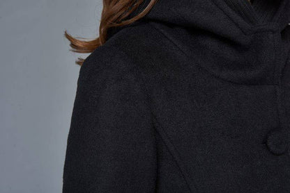 Wool coat, black coat, womens jacket, winter coat, coat, jacket, midi coat, hooded coat, womens jacket, mini jacket  C978