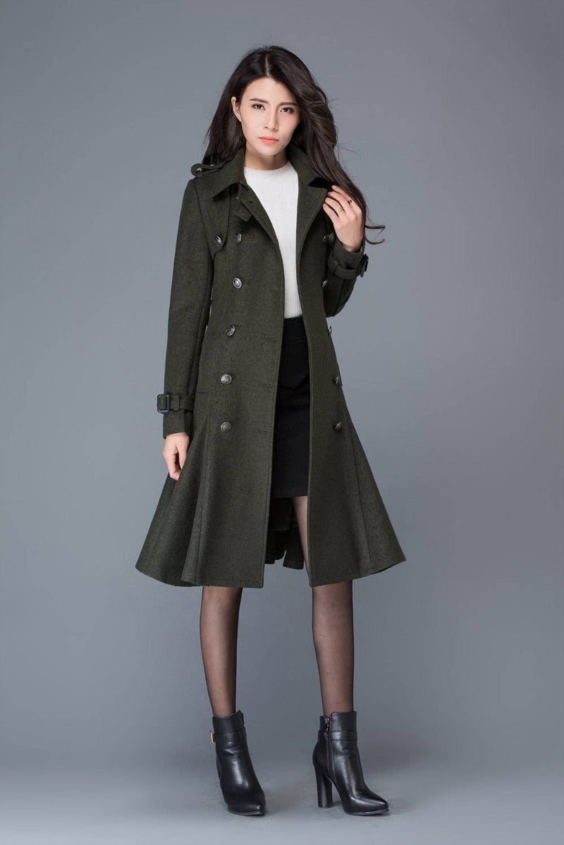 Double Breasted Wool Trench Coat C1028#