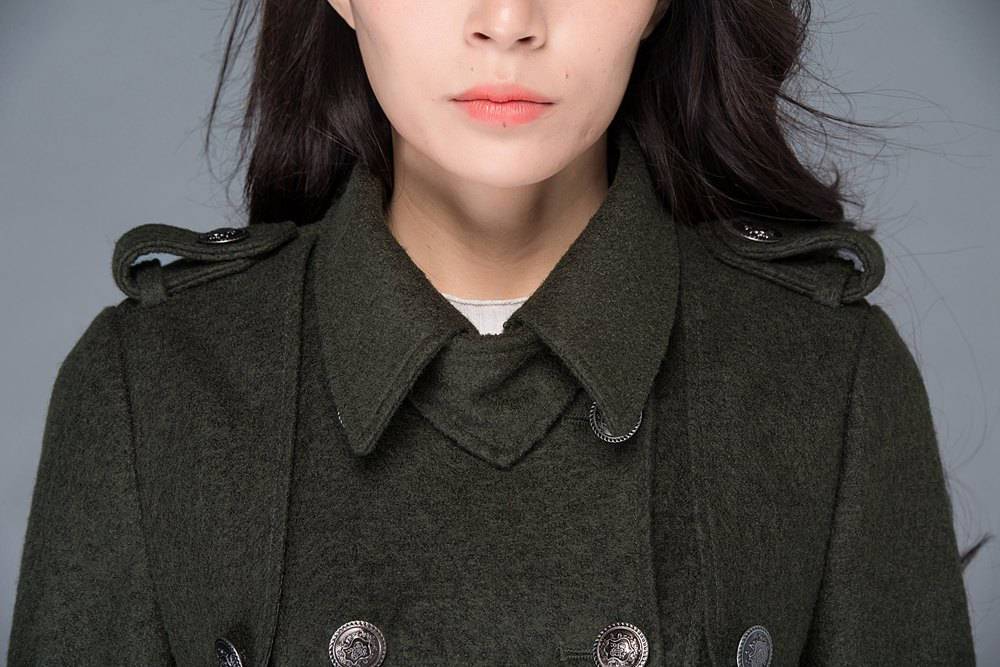 Double Breasted Wool Trench Coat C1028#