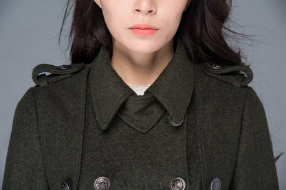 Double Breasted Wool Trench Coat C1028#