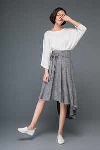 Gray linen skirt, linen womens skirt, summer linen skirt, midi skirt, asymmetrical skirt, bow skirt, pleated skirt, flare skirt C1159