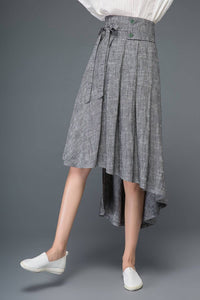 Gray linen skirt, linen womens skirt, summer linen skirt, midi skirt, asymmetrical skirt, bow skirt, pleated skirt, flare skirt C1159
