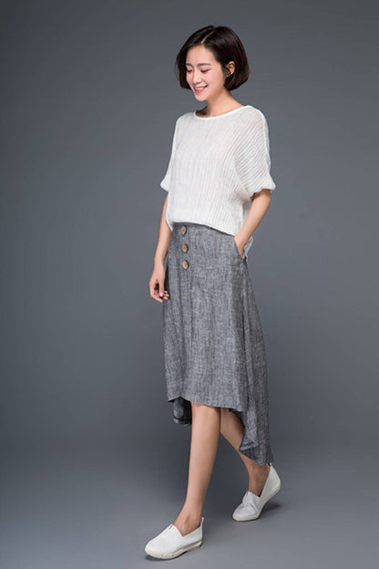 gray linen womens summer skirt C1164