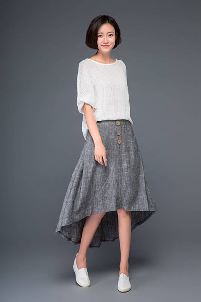 gray linen womens summer skirt C1164