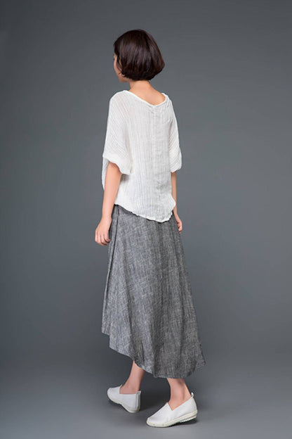 gray linen womens summer skirt C1164