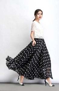 Chiffon skirt, Polka dot skirt, maxi skirt, long polka dot skirt, summer skirt, long skirt, maxi chiffon skirt, women skirt black C481