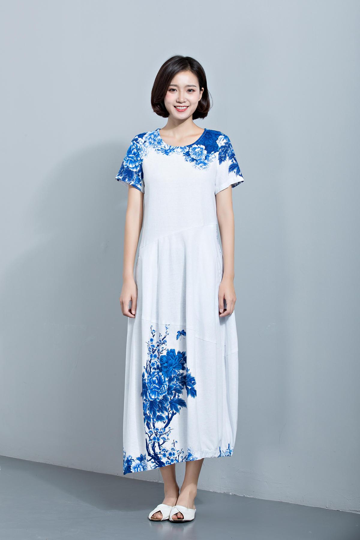Womens dresses, Linen Dress, maxi dress, dress, Midi Length Dress, Loose Dress, summer dress, print dress, flower dress C1134