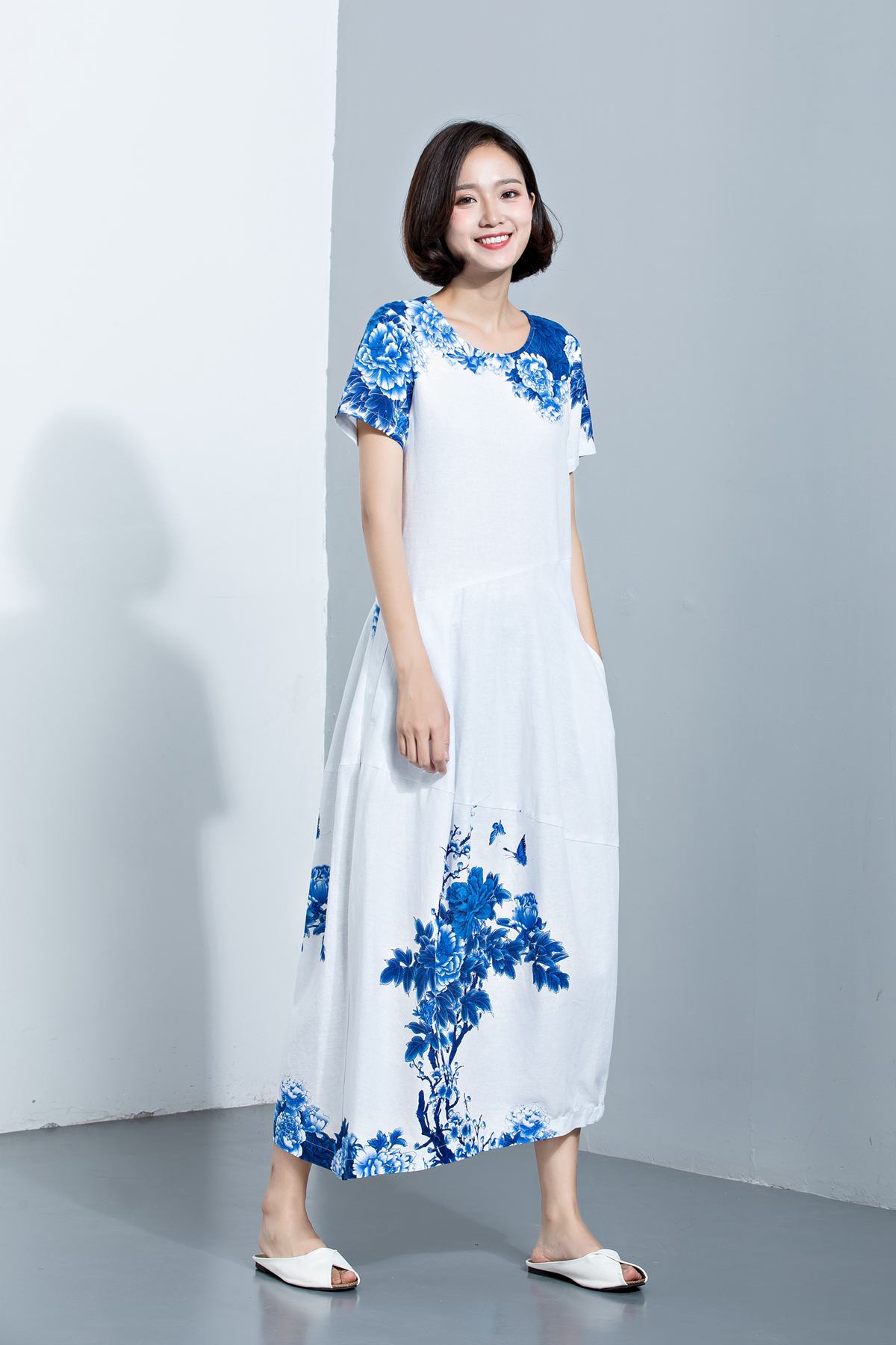 Womens dresses, Linen Dress, maxi dress, dress, Midi Length Dress, Loose Dress, summer dress, print dress, flower dress C1134
