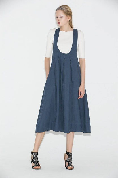 Pinafore Dress, womens dress, linen dress, blue dress, summer dress, loose dress, casual dress, maternity dress, midi dress C693