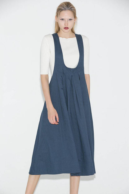 Pinafore Dress, womens dress, linen dress, blue dress, summer dress, loose dress, casual dress, maternity dress, midi dress C693