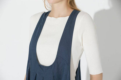 Pinafore Dress, womens dress, linen dress, blue dress, summer dress, loose dress, casual dress, maternity dress, midi dress C693