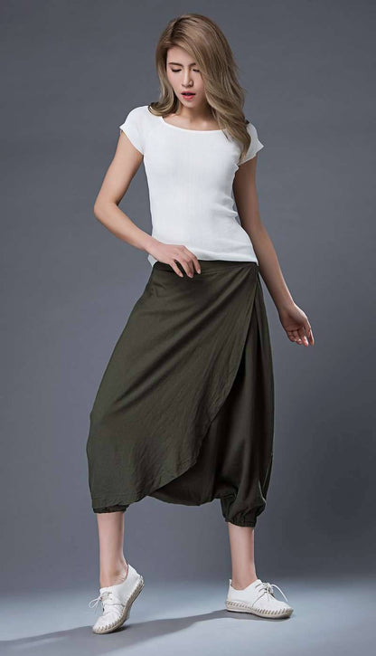 Midi Harem pants, Linen pants, harem pants women, green harem pants, loose pants, womens pants, wide leg pants, plus size pants C855