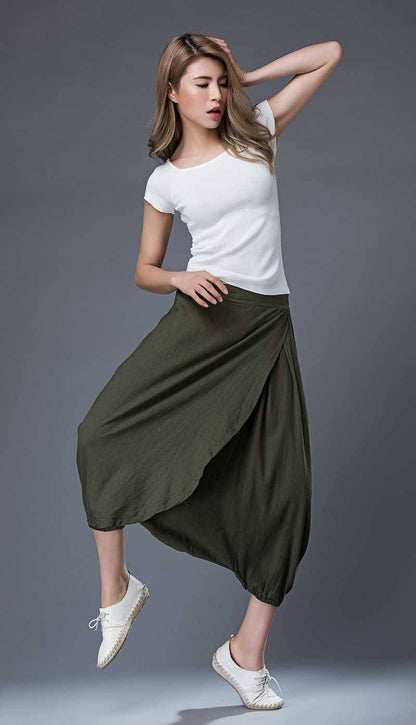 Midi Harem pants, Linen pants, harem pants women, green harem pants, loose pants, womens pants, wide leg pants, plus size pants C855