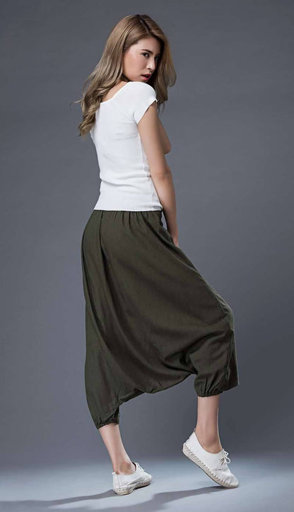Midi Harem pants, Linen pants, harem pants women, green harem pants, loose pants, womens pants, wide leg pants, plus size pants C855