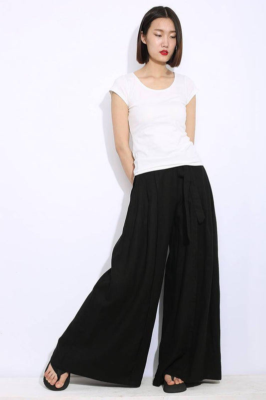 black pants, palazzo pants, linen pants, womens pants, wide legged pants, womens palazzo pants, maxi pants, black linen pants C312