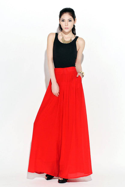 Red palazzo wide legs chiffon pants C118