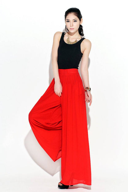 Red palazzo wide legs chiffon pants C118