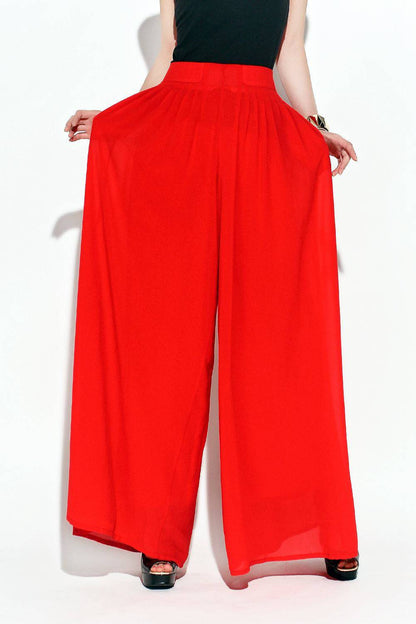 Red palazzo wide legs chiffon pants C118