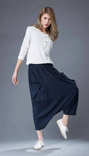 Load image into Gallery viewer, Blue linen pants, linen pants, harem pants, harem pants women, linen harem pants, linen pants women, womens linen pants, navy pants C867
