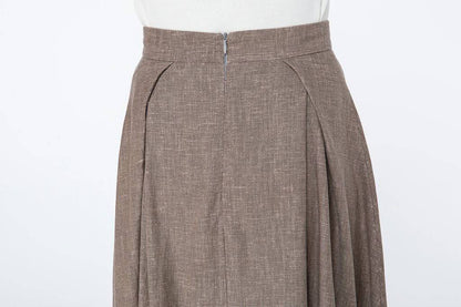 linen skirt, brown linen skirt, long linen skirt, womens linen skirts, vintage skirt, linen pleated skirt, linen skirt with pockets  C1063