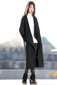 Black coat, wool coat, winter coat, long wool coat, long sleeve jacket, women jackets, plus size womens jacket, coats, jacket C195