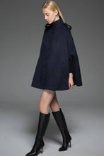 Load image into Gallery viewer, Cape coat, wool cape, womens cape, winter cape, blue cape, womens wool cape, winter warm coat, short coat, handmade cape C754
