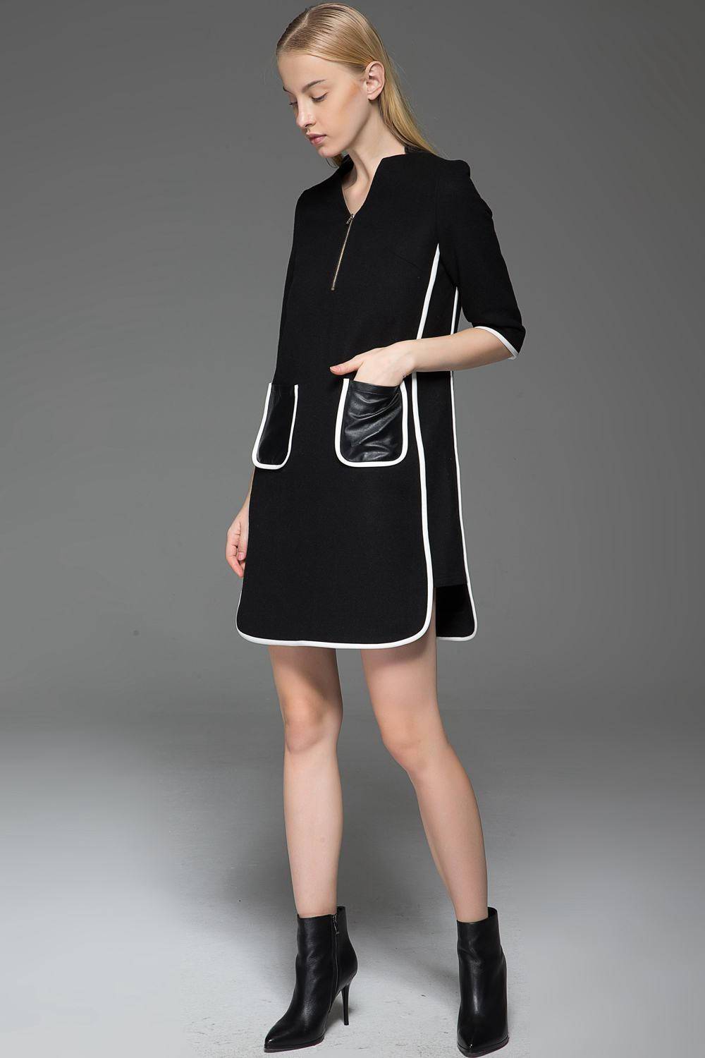 Chanel Style Dress - Black Wool Mini Dress with Cream Piping and Leath –  Ylistyle