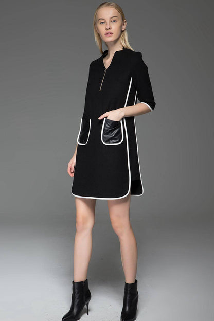 Chanel Style Dress - Black Wool Mini Dress  C778